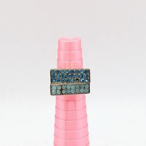 Vintage Blue Rhinestone Cocktail Ring Gold Tone Double Row Statement 6.5 READ